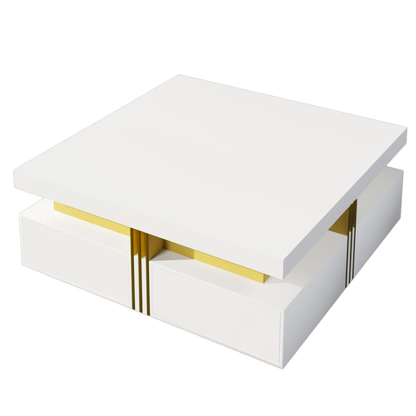 English Elm Modern Square Storage Coffee Table with 4 Drawers, 43.3" Top, Minimalist Durable MDF Design, White Glossy White CH359402AAK