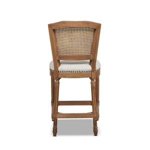 English Elm Jennifer Taylor Home - Triomphe Rattan Wicker High Back Armless Counter Stool — French Country Oak Frame, Upholstered Comfort White B2719P238385
