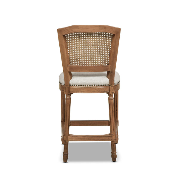 English Elm Jennifer Taylor Home - Triomphe Rattan Wicker High Back Armless Counter Stool — French Country Oak Frame, Upholstered Comfort White B2719P238385