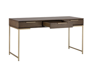 Sunpan Rebel Desk - Modern Solid Oak Wood Desk with Soft Closing Drawers and Black Iron Hardware Design Gold / Raw Umber