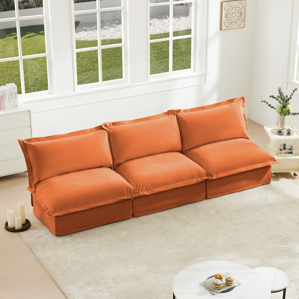 English Elm Modern Chenille Modular Sofa Deep Seat High Back Armless Sectional for Living Room Orange W3041S00133