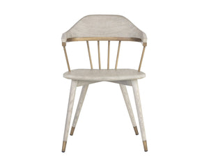 Sunpan DEMI Dining Armchair – Elegant Grey Upholstered Chair with Solid Oak Base & Antique Brass Accents 107288
