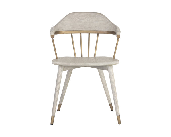 Sunpan Demi Dining Chair - Classic Elegance with Antique Brass Spindles and Solid Oak Wood Base for Dining Rooms Grey