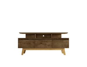 English Elm Yonkers 63" Rustic Brown Tv Stand With Concealed Storage & Stylish Floating Shelf For Modern Living Room B365P398381-GIGA