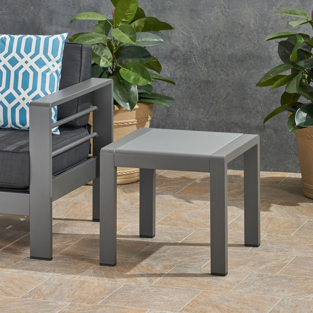 English Elm Christopher Knight Home® - CAPE Coastal Aluminum Side Table with Frosted Tempered Glass Top — Durable Contemporary Patio Accent Grey 65810.00GRY