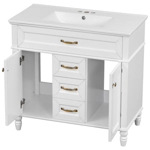 English Elm 36 Inch Bathroom Vanity with Ceramic Sink, Durable MDF & Solid Wood Frame, Soft-Close Doors, Luxe Handles, Ample Organized Storage, Modern Freestanding Design White N725P314034K
