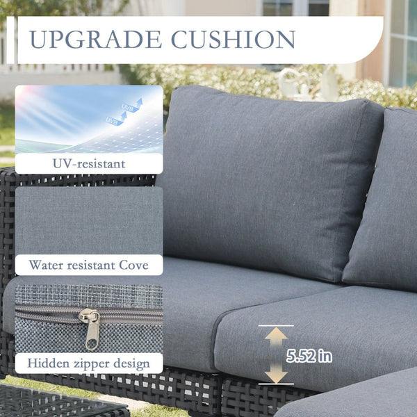 English Elm 4-piece L-shaped Aluminum Outdoor Sectional with Wood Grain Finish and Washable Cushions T5880S00017