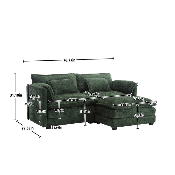 English Elm United Cozy Chenille Double Sofa With Removable Armrests & Footstool, Stylish Side Pockets Included W1568S00129-GIGA