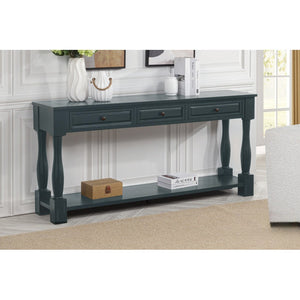English Elm 63" Long Console Table Mediterranean Style with Drawers & Lower Shelf for Entryway and Living Room Navy 66 L x 17.5 W x 13.5 H B011P354535