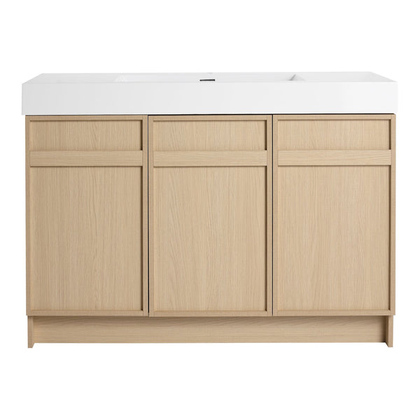 English Elm 48" Freestanding Bathroom Vanity with Thick Resin Sink, Soft-Close Doors, Adjustable Shelves, Durable Finish Oak W999S00265