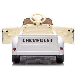English Elm 12v Chevrolet 3100 Licensed Vintage Pickup Ride on Truck with Led Lights and Parent Remote White W1578P214179