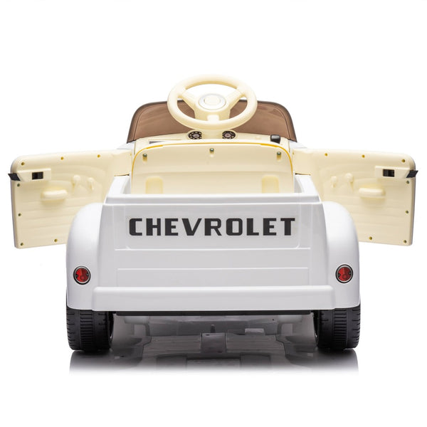 English Elm 12v Chevrolet 3100 Licensed Vintage Pickup Ride on Truck with Led Lights and Parent Remote White W1578P214179