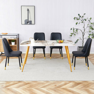 English Elm Table Modern Minimalist Dining Set With White Imitation Marble Top & Gold Metal Legs, 4 Chairs W1151S01667-GIGA