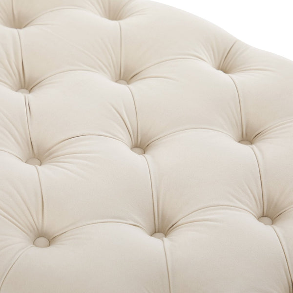 English Elm Modern Tufted Velvet Bench with Gourd Legs and Pillows for Bedroom Entryway Beige N761P335807W