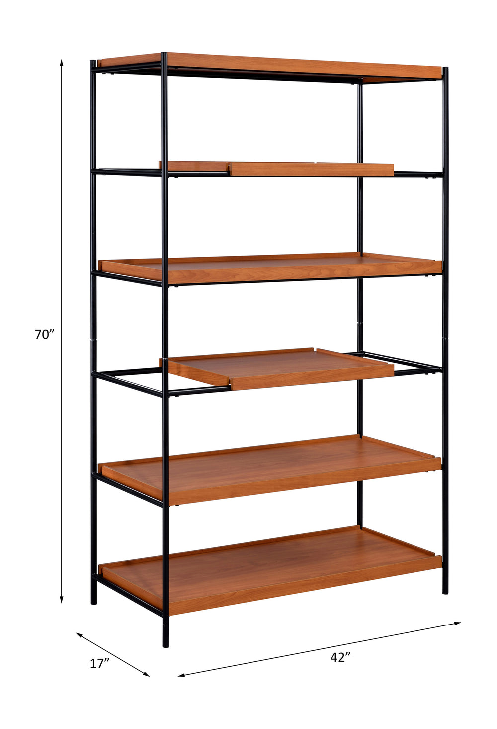 English Elm Honey 6-Shelf Bookshelf in Honey Oak and Black — 70" Tall Sturdy Metal Frame, Stylish Storage Display Solution B062P209197