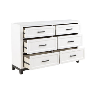 English Elm White Six Drawer Dresser with Picture Frame Fronts and Metallic Accents for Bedroom B011P270965