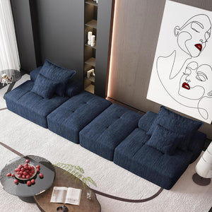 English Elm Modern Modular Sectional Sofa Set – Oversized Chenille Fabric Couch With 2 Ottomans & 4 Pillows, Blue W1885S00063