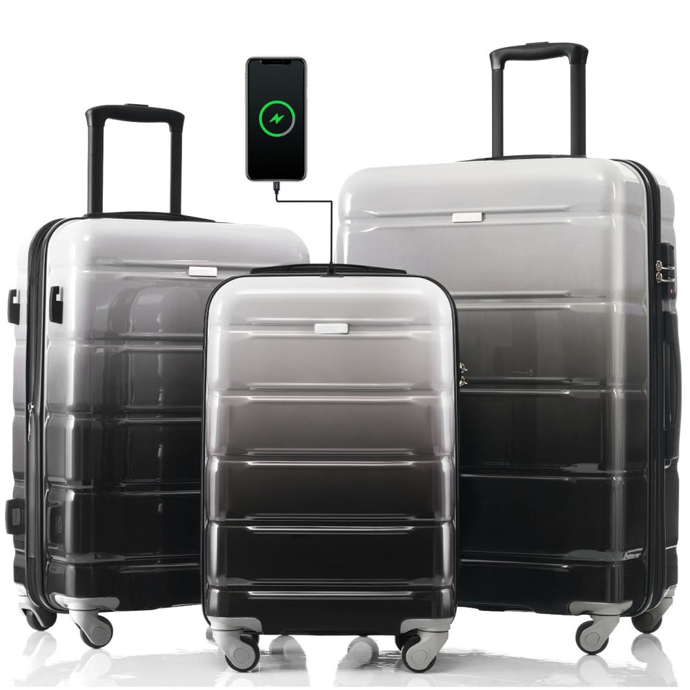 English Elm Luggage 3 Piece Hard Shell Set with Spinner Wheels Usb Port and Scratch Resistant Build N726P264892B