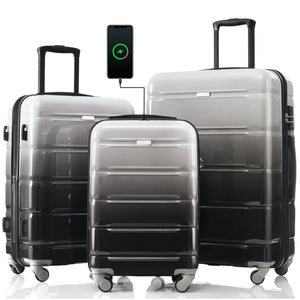 English Elm Luggage 3 Piece Hard Shell Set with Spinner Wheels Usb Port and Scratch Resistant Build N726P264892B