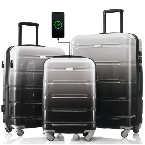 English Elm Luggage 3 Piece Hard Shell Set with Spinner Wheels Usb Port and Scratch Resistant Build N726P264892B
