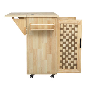 English Elm K&K Vintage Woven Checkerboard Kitchen Island 53.2" with Drop Leaf, Power Outlet, 5 Wheels, Storage N707P215328Y