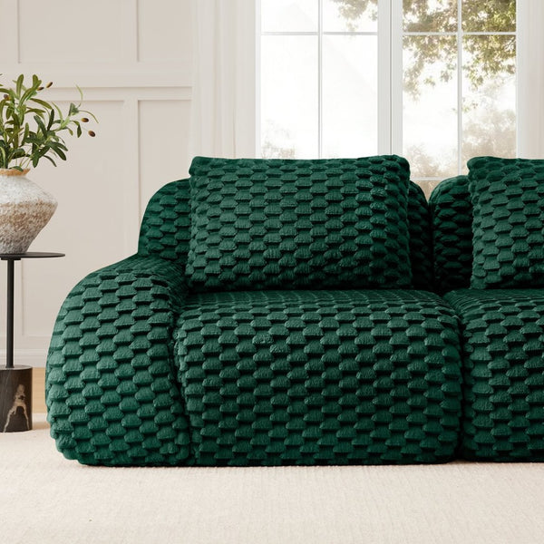English Elm 114" Modular Cloud Sectional Sofa Flannelette Upholstery Deep Seat Living Room Couch Green W714S01525