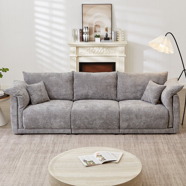 English Elm 98.5" 3-seater sofa with upholstered armrests and plush cushions, modern linen sofa with high weight capacity Grey W1193S00143