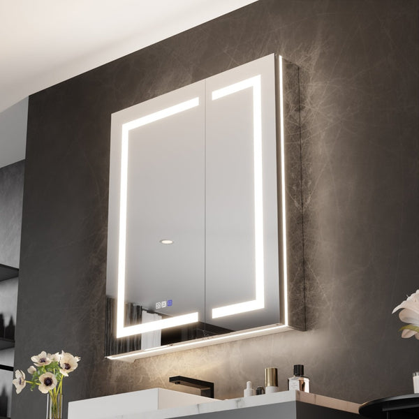English Elm Smart Led Medicine Cabinet with Anti-fog Mirror Gfci Outlet and Blum Hinges 30x36 W637P382877