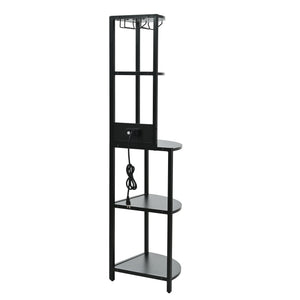English Elm 5 5 Tier Corner Shelf LED with USB Plug, Black Metal+MDF Tall Narrow Standing Shelf for Corners W420P207358