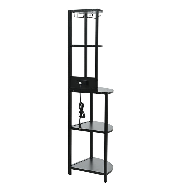 English Elm 5 5 Tier Corner Shelf LED with USB Plug, Black Metal+MDF Tall Narrow Standing Shelf for Corners W420P207358