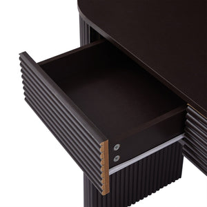English Elm [video] Retro Fluted Console Table with 3 Drawers Open Niche Mid-century Entryway Espresso N759P283616D
