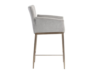Sunpan Gesa Modern Barstool with Antique Brass Frame and Durable Performance Fabric for Elegant Dining Spaces Polo Club Stone