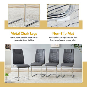 English Elm Table and Chair Set Oval Glass Top Twin Column Base with Six Pu Leather Seats Dark Gray,Silver,Transparent W1151S04734