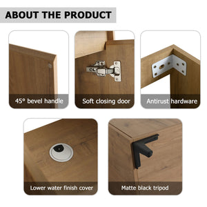 English Elm 48" Freestanding modern bathroom vanity with integrated white resin sink, soft-close doors, durable plywood finish Imitative Oak W999S00345