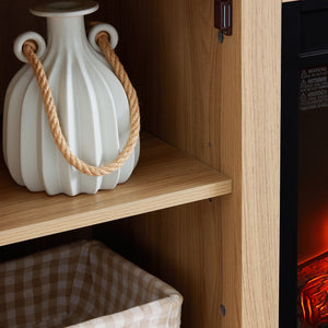 English Elm Embossed TV Stand with 23" Electric Fireplace Insert, 65" TV Console with Ample Storage & Cable Management Light Oak W1758S00034