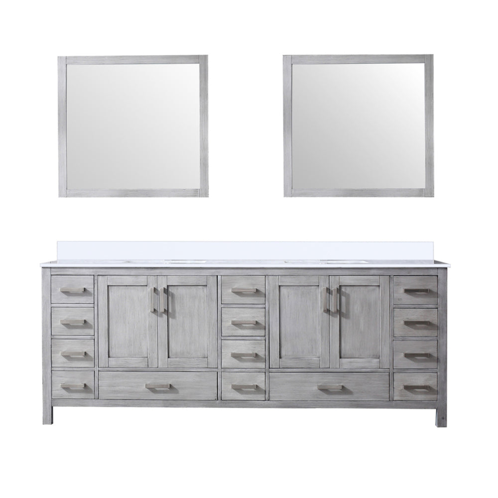 English Elm Distressed Grey Double Bath Vanity 84 in. W with Cultured Marble Top, Soft-Close Drawers & Mirror B2731S00899