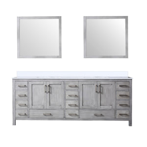 English Elm Distressed Grey Double Bath Vanity 84 in. W with Cultured Marble Top, Soft-Close Drawers & Mirror B2731S00899
