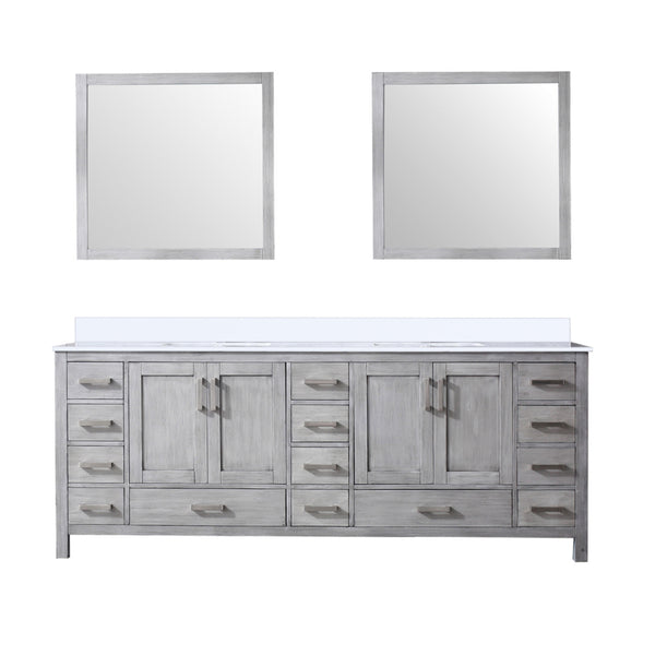 English Elm Distressed Grey Double Bath Vanity 84 in. W with Cultured Marble Top, Soft-Close Drawers & Mirror B2731S00899