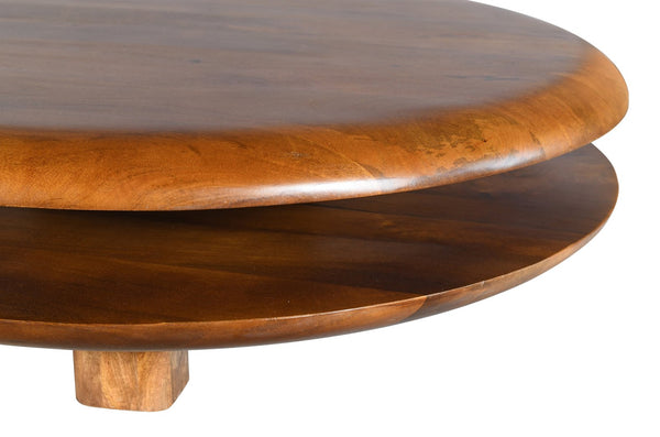 English Elm Floating Round Coffee Table Solid Wood Two-Tier 46.3" Rustic Dark Brown Handmade Floating Design B024P304052