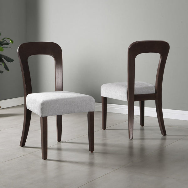 English Elm Dining Side Chairs Set of 2 Gray Chenille Upholstered with Rubberwood Legs for Kitchen N779P236958E