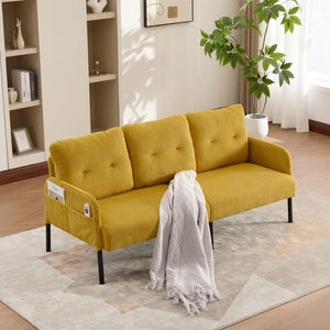 English Elm United We Win Corduroy Loveseat Plush Ergonomic Sofa with Spring Support Metal Legs Mustard Yellow W1568P410047