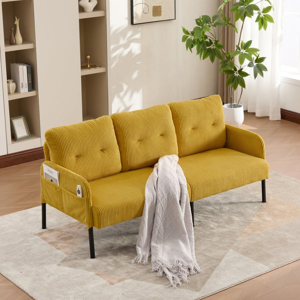 English Elm United We Win Corduroy Loveseat Plush Ergonomic Sofa with Spring Support Metal Legs Mustard Yellow W1568P410047