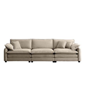 English Elm Mid-Century Modern 3-Seater Sectional Sofa In Luxurious Tan Corduroy With Pillows For Ultimate Comfort W714S00715