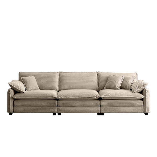 English Elm Mid-Century Modern 3-Seater Sectional Sofa In Luxurious Tan Corduroy With Pillows For Ultimate Comfort W714S00715