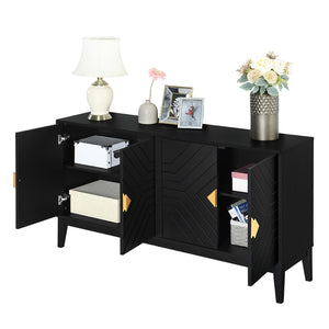 English Elm Christopher Knight Home® - 4-Door Elegant Sideboard Storage Cabinet With Gold Handles - Modern Black Design For Living & Dining N759P192449B