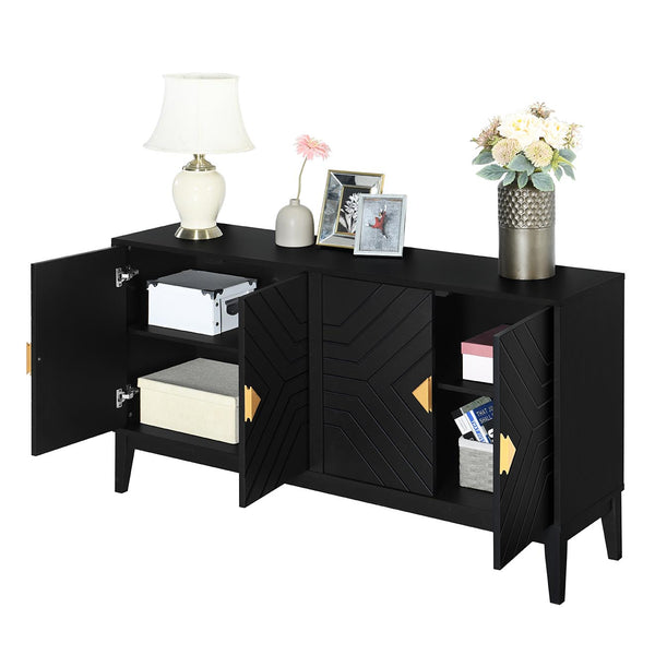 English Elm Christopher Knight Home® - 4-Door Elegant Sideboard Storage Cabinet With Gold Handles - Modern Black Design For Living & Dining N759P192449B