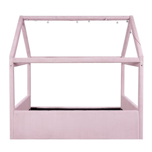 English Elm Full Size Upholstered House Daybed With Led Lights – Cozy Pink Retreat For Kids & Guests N7500001335H