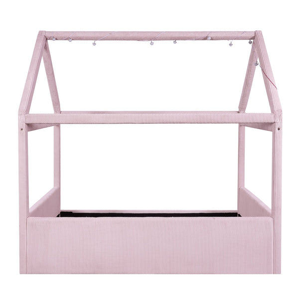 English Elm Full Size Upholstered House Daybed With Led Lights – Cozy Pink Retreat For Kids & Guests N7500001335H