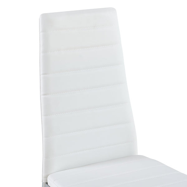 English Elm Modern Dining Chair Set for 4 — White PU Leather Seats, Silver Chrome Legs, Comfortable 280lb Capacity W241P294834