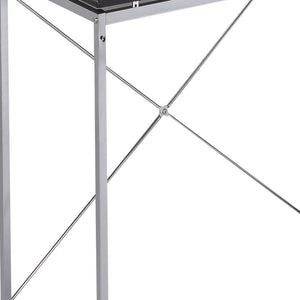 English Elm Black Black and Chrome Writing Desk with 4 Shelves, Steel Pipe Frame, Cross Base, Easy Assembly, Modern Storage Elegance B062P209207